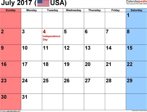 July 2017 Calendar | Templates for Word, Excel and PDF