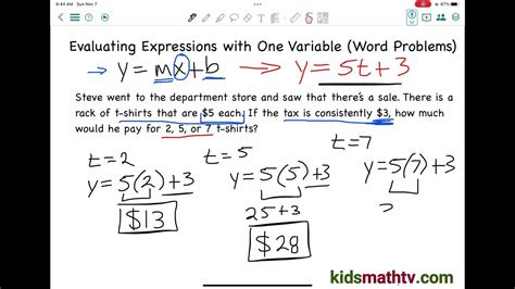 Evaluating expressions with one variable word problems | Basic Algebra Tutorial - YouTube