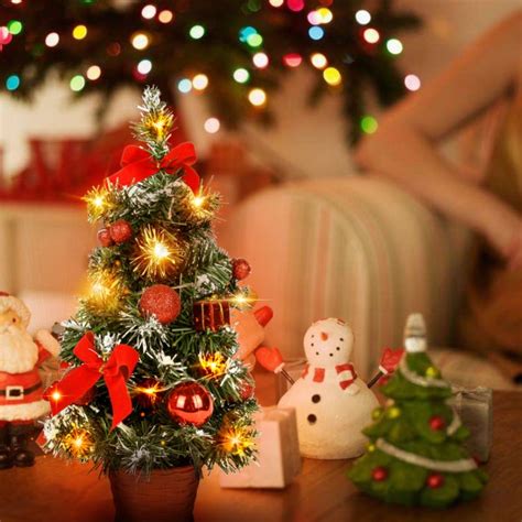 40 CM Tabletop Artificial Small Christmas Tree With LED Lights & Ornaments Decor - Walmart.com ...