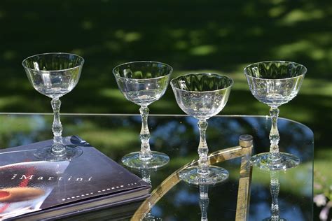 Vintage Optic Crystal Champagne Coupe Glasses, Set of 4, Fostoria ...