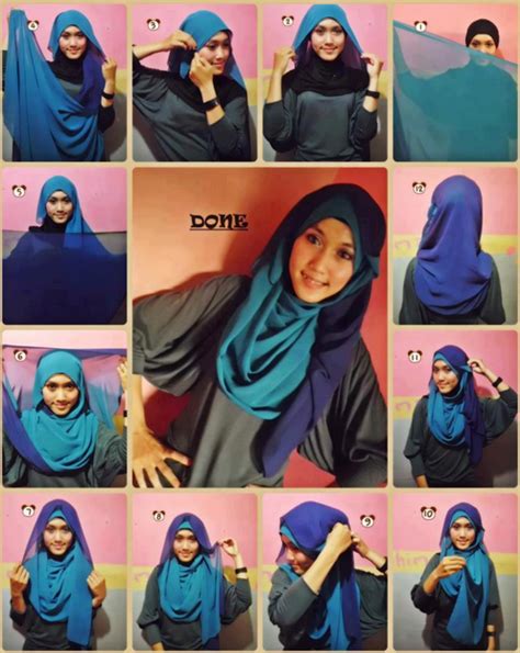 kreasi cantik dengan hijab pashmina modern double warna | Tutorial Hijab Modis