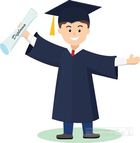 Graduation Clipart-graduate wearing cap and gown smiling while holding ...