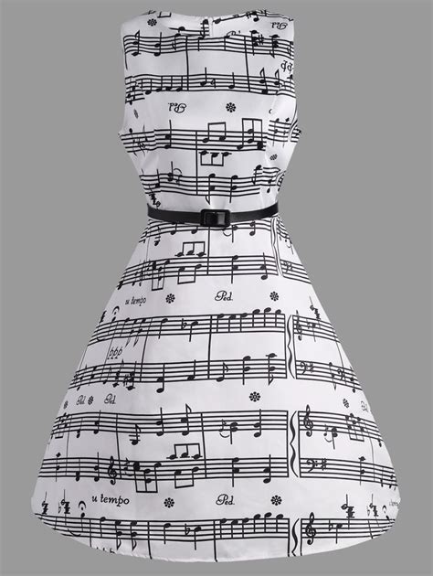 Music Note Print Swing Party Dress - WHITE S | Music dress, Music note dress, Vintage dresses online