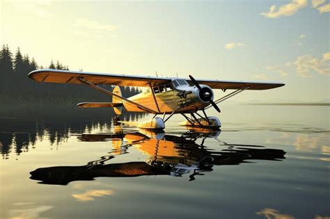 Premium AI Image | The gleaming reflection of an amphibious plane on ...