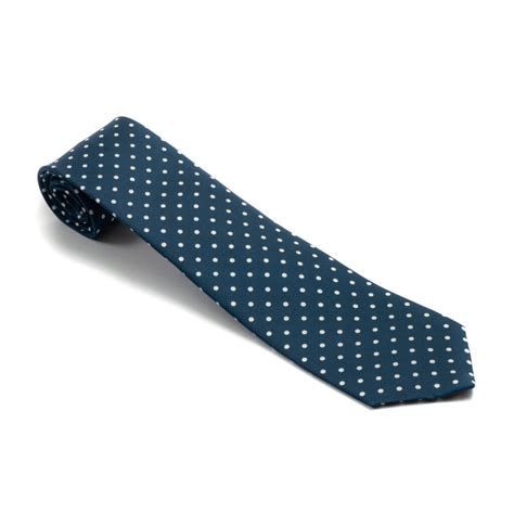 Navy Blue Silk Tie, White Polka Dots - Dege & Skinner