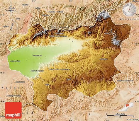 Physical Map of Taroudant, satellite outside