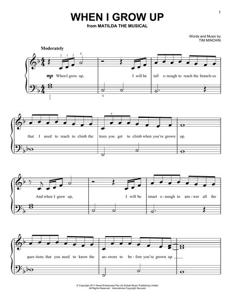 Tim Minchin "When I Grow Up (from Matilda The Musical)" Sheet Music Notes | Download Printable ...