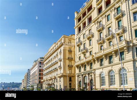 Naples, Italy October 2020: Grand Hotel Excelsior and ancient baroque ...