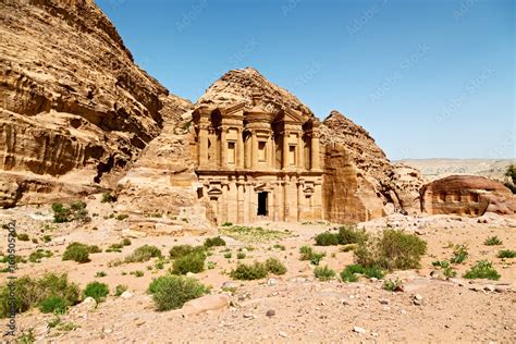 the antique site of petra in jordan the monastery Stock Photo | Adobe Stock