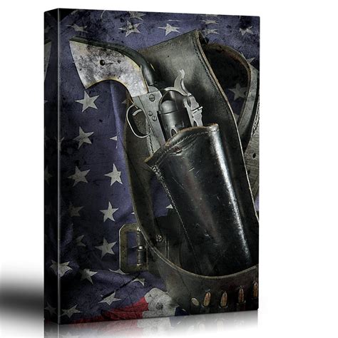 Wall26 Pistol and Flag - Revolver in a Holster and Gun Belt with The American Flag Draped Behind ...