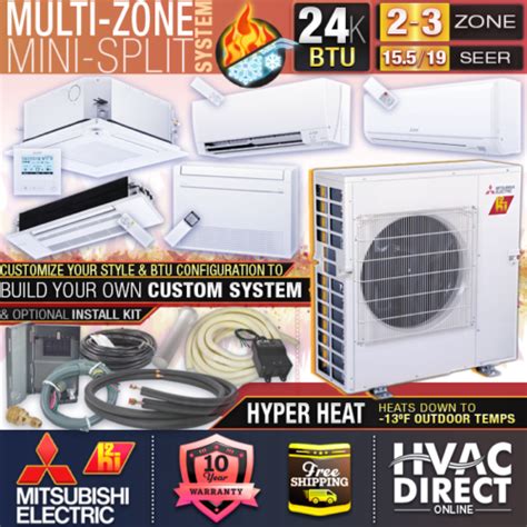 Mitsubishi H2i 2-3 Zone 24K BTU 15.5-19 SEER Hyper Heat Pump Mini Split System | eBay