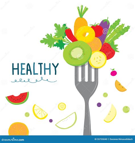 Healthy Fruit Vegetable Diet Eat Useful Vitamin Cartoon Vector Stock Vector - Illustration of ...