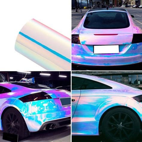 £1.99 GBP - Holographic Laser Pearl White Chrome Iridescent Vinyl Film Car Wrap Color Change # ...