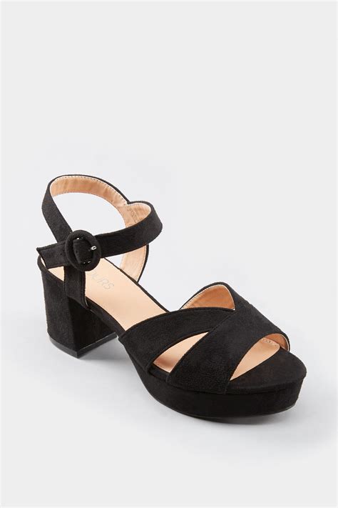 Black Platform Heeled Sandals | Wide Fit Sizes 5EEE to 10EEE | Yours Clothing