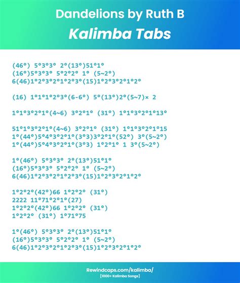 Dandelions Kalimba Tabs & Chords | Ruth B - Kalimba Tabs