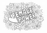 Female Power Word In Flower Pattern Anti Stress Coloring Page Design  sketch template