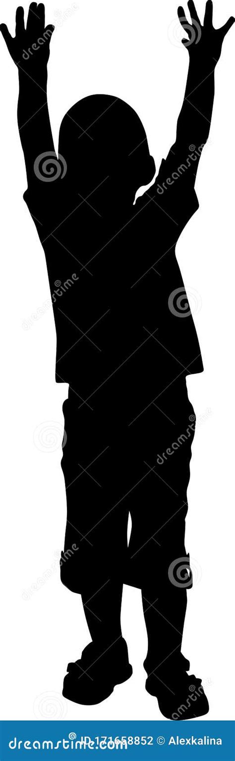 Silhouette of a Boy Who Raised His Hands Up Stock Vector - Illustration ...