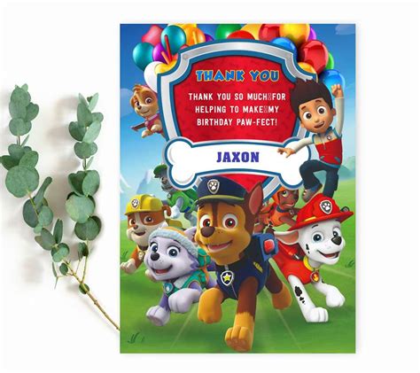 Paw Patrol Thank You Card Kids Birthday Thank You Card Paw Patrol | Images and Photos finder