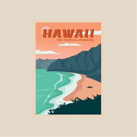 Hawai playa Clásico póster Arte ilustración diseño, aventuras Oceano póster 20264334 Vector en ...