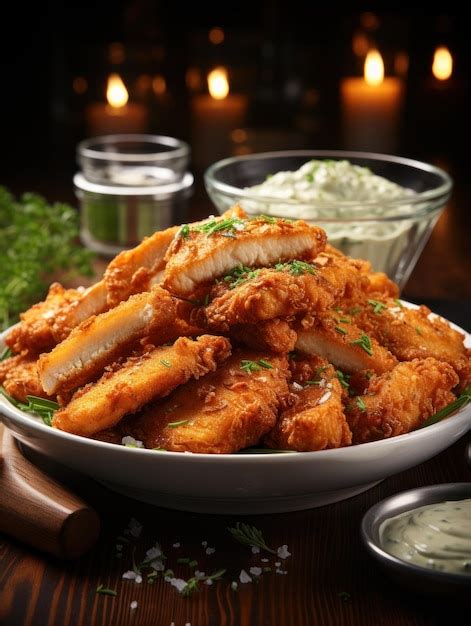 Premium Photo | Crispy chicken strips with dipping sauce