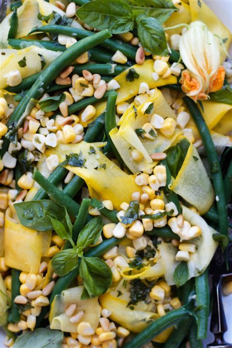 Green Bean, Sweet Corn + Summer Squash Salad with Basil Dressing – Happy Hearted Kitchen