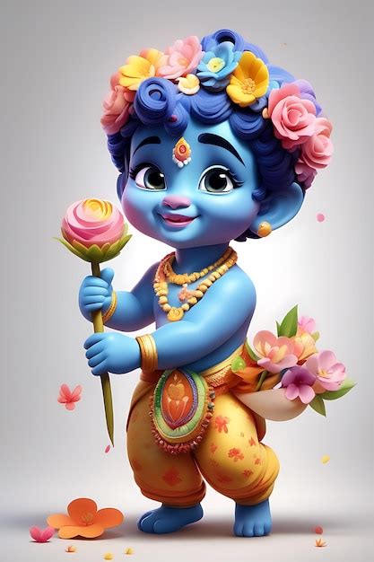 Premium Photo | Lord Krishna 3D Cute Cartoon Wallpaper on White background