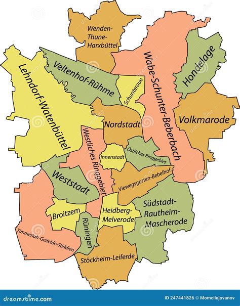 Pastel Tagged Districts Map of BRAUNSCHWEIG, GERMANY Stock Vector - Illustration of equipment ...