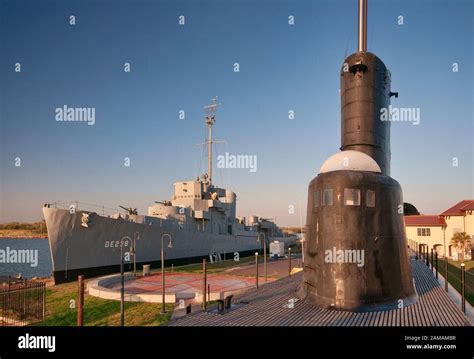 USS Stewart, WW2 destroyer escort warship, from USS Cavalla, WW2 submarine, at Seawolf Park ...