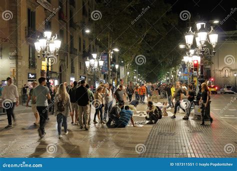 La Rambla Street by Night, Barcelona, Catalonia, Spain Editorial Photo ...