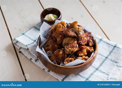 Chicken Karaage with Japanese Wasabi Mayo Dipping Sauce Stock Image ...