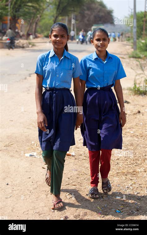 Indian schoolgirls in school uniform at Sawai Madhopur in Rajasthan, Northern India Stock Photo ...