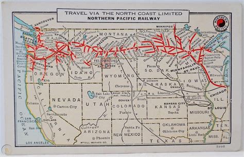 Northern Pacific Railroad / Vintage Route Map Postcard / North Coast ...