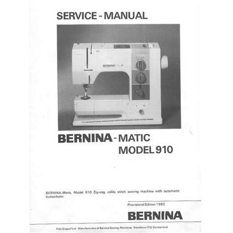 Service Manual, Bernina (Bernette) 910