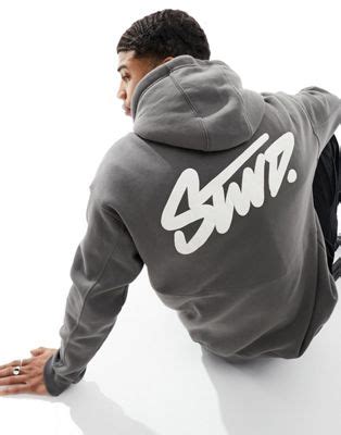 Pull&Bear STWD back printed hoodie in grey | ASOS