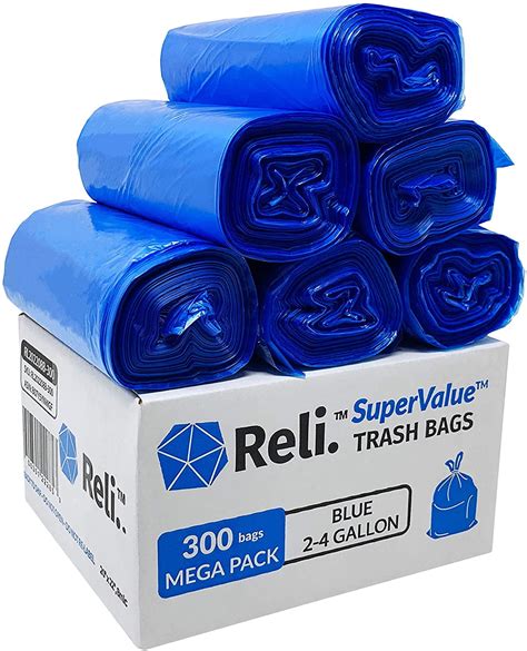 Reli. 2-4 Gallon Recycling Bags (300 Bags) Blue Trash Bags (Small Garbage Bags 2 Gallon - 4 ...