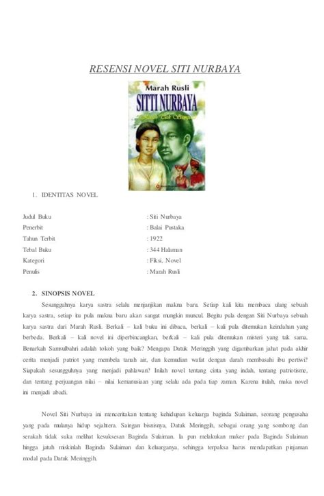 Unsur Intrinsik Novel Siti Nurbaya Beserta Buktinya - Berbagai Unsur