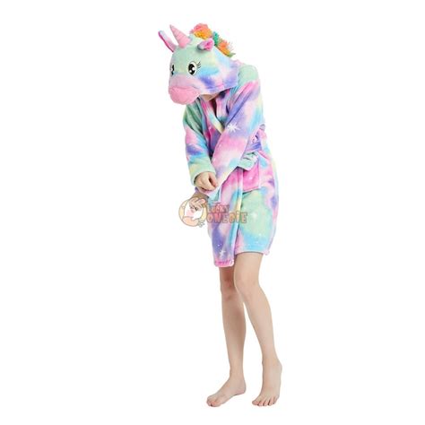 Unicorn Gifts for Girls Unicorn Robe Hooded Colorful Print Flannel - Luckyonesie.com