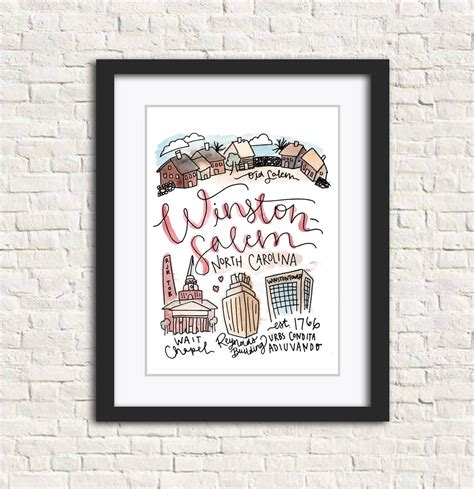 Winston-salem, North Carolina NC Watercolor Wall Art Print Gift 8x10 in ...