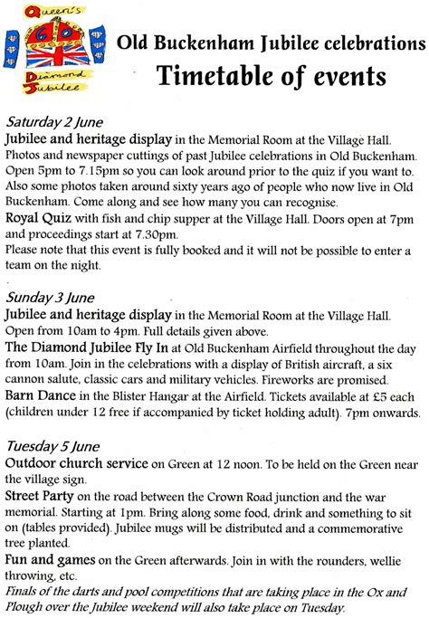 Old Buckenham blog: Jubilee timetable