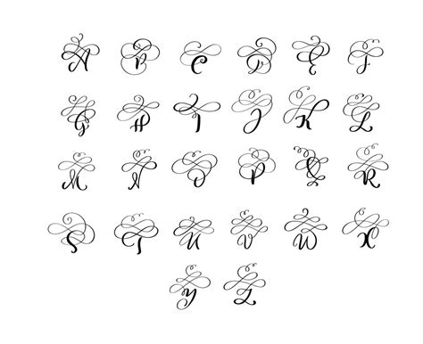 Vector Hand Drawn calligraphic flourish letters monogram or logo. Uppercase Hand Lettering ...