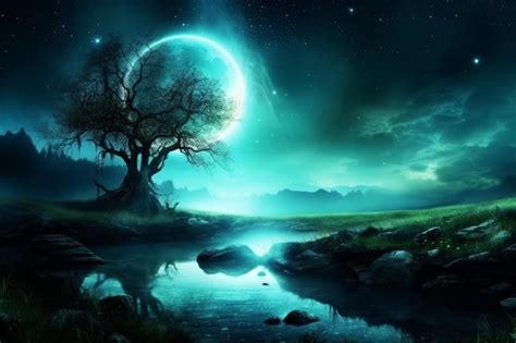 Premium AI Image | Moon tree landscape Generate AI