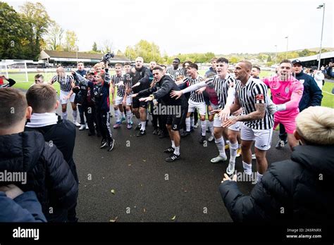 Merthyr Tydfil, UK. 15th Oct, 2022. Merthyr Town celebrate at full time ...