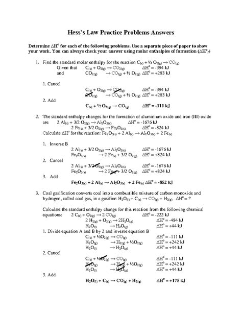 99 Hess Law Worked Examples - Hess’s Law Practice Problems Answers ...