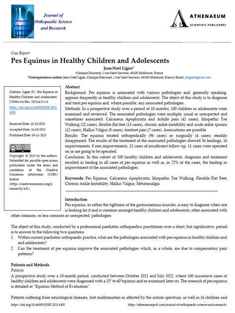 Pes Equinus in Healthy Children and Adolescents | PDF | Foot | Academic ...