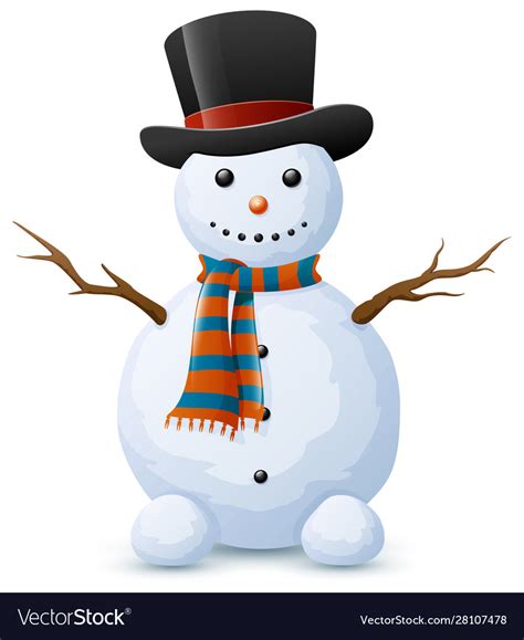 Christmas snowman with top hat and scarf on white Vector Image