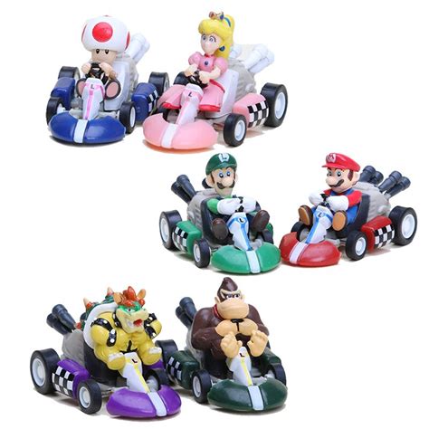 Super Mario Bros Kart PULL BACK Figures 6pcs/set Kart PULL BACK Figures ...