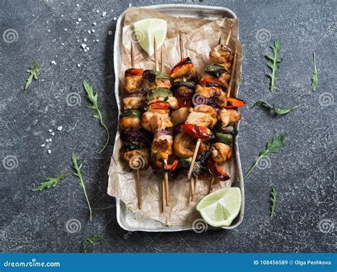 Barbecue of Chicken on Skewers with Vegetables Stock Image - Image of delicious, chicken: 108456589