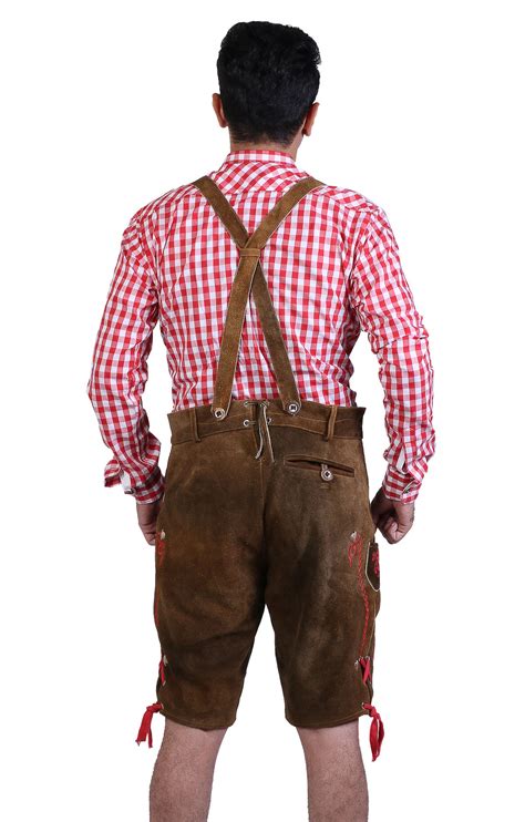 Traditional German Lederhosen Brown Red - Lederhosen Store