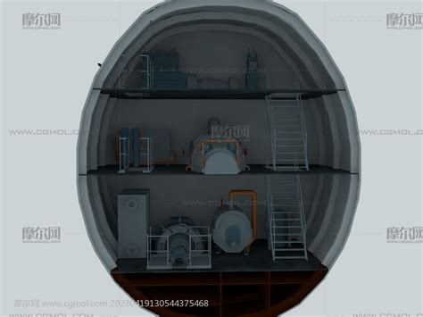 潜艇动力内部构造结构剖面3D模型_机械工具模型下载-摩尔网CGMOL