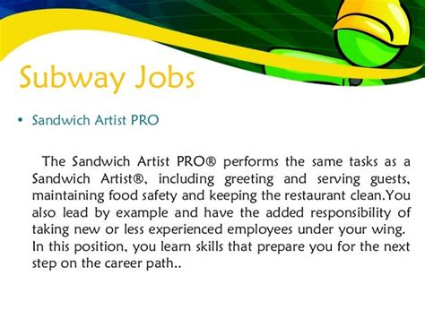 Subway sandwich artist job